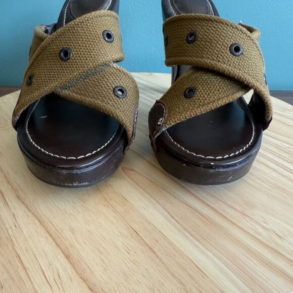 Vintage Womens Harley-Davidson 9 Platform Sandals Open Toe High Heel Olive Green - Picture 3 of 15